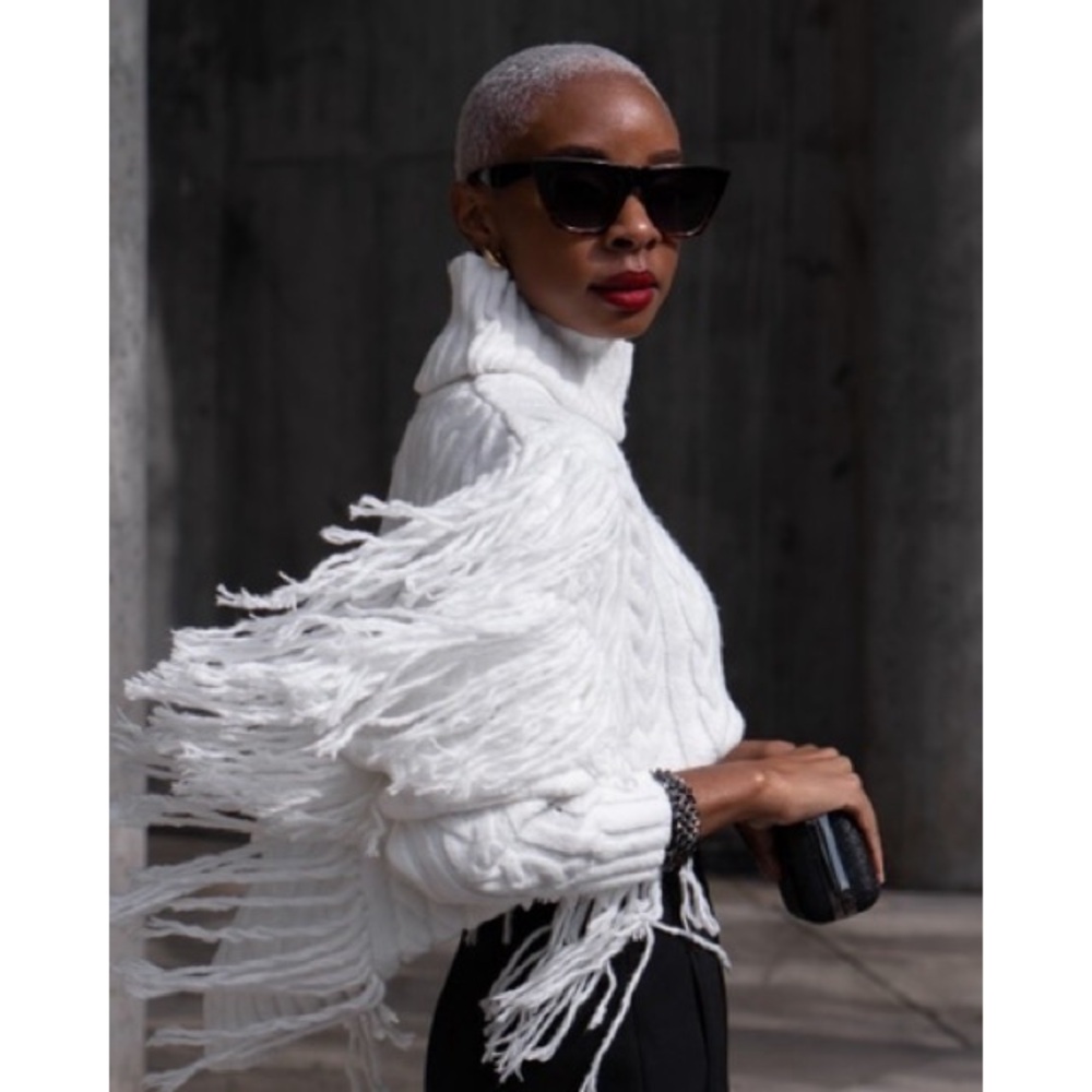 Ronny Kobo Maram Fringed Cableknit Turtleneck Sweater Women’s XL - Picture 4 of 11